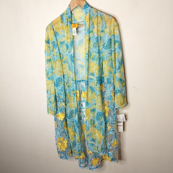 Ruby Rd. Floral Embroidered Mesh Open Front Cardigan - Picture 4 of 14